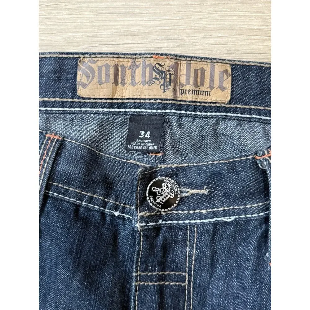 Southpole Premium jeans Y2K Embroidered pocket blue denim hip hop 34x32